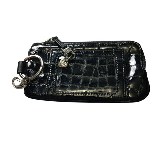 Brighton Black Patent Leather Twister Wristlet Zip Top Key Fob Card Slots ID - Picture 1 of 5